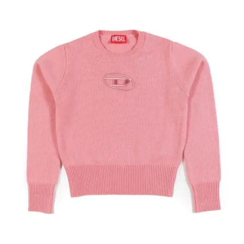 Diesel , Embroidered Logo Cashmere Blend Sweater ,Pink female, Sizes: