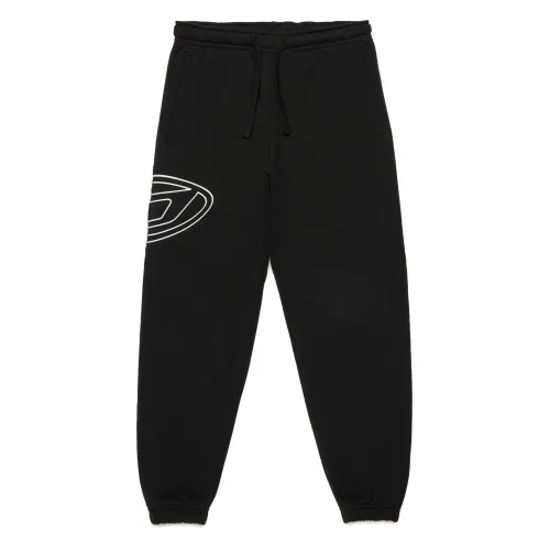 Diesel , Fleece jogger pants with Oval D logo ,Black male, Sizes: