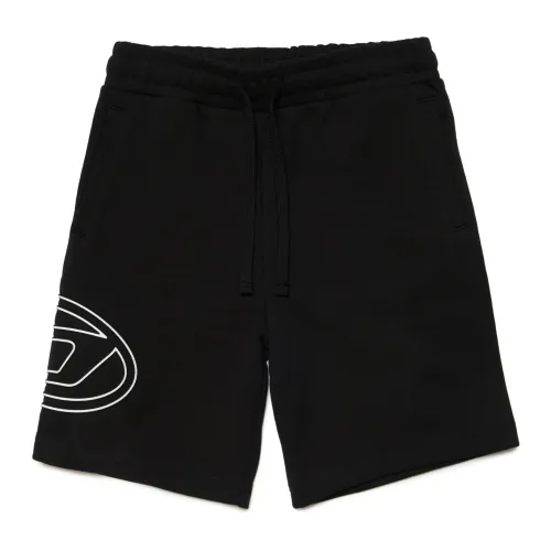 Diesel , Fleece shorts with Oval D logo ,Black male, Sizes: