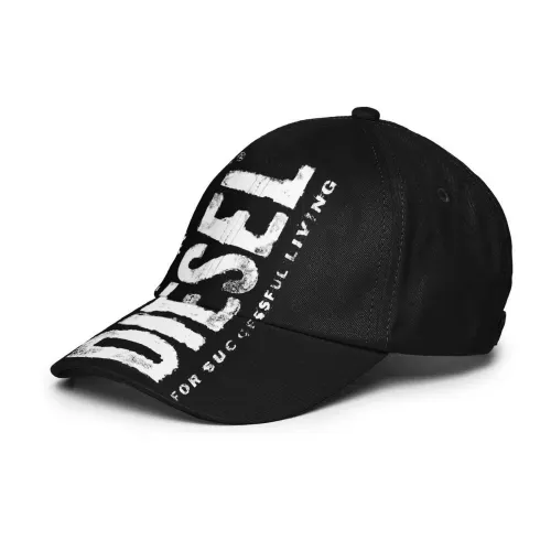 Diesel , Gabardine baseball cap with watercolor effect logo ,Black unisex, Sizes: