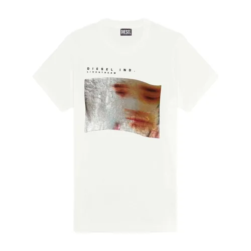 Diesel , Graphic Face Men`s Cotton T-Shirt ,White male, Sizes: