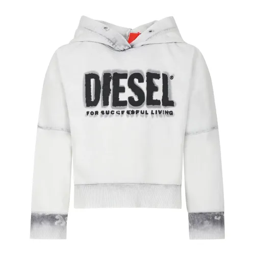 Diesel , Ivory Washed-out Sweatshirt with Black Logo ,Beige unisex, Sizes: