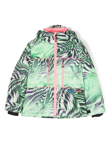 Diesel Kids Jempi-Ski abstract-print hooded jacket - Green
