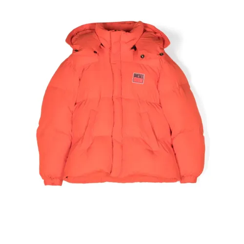 Diesel , Kids Winter Jacket - Red, cealed Zip, Detachable Hood ,Red male, Sizes: