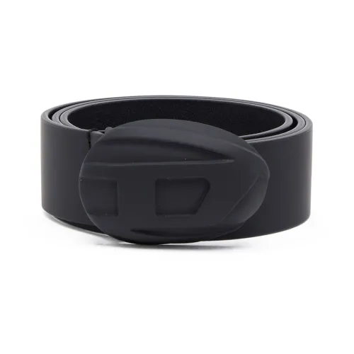 Diesel , Leather belt with hard-shell Oval D buckle ,Black male, Sizes:
