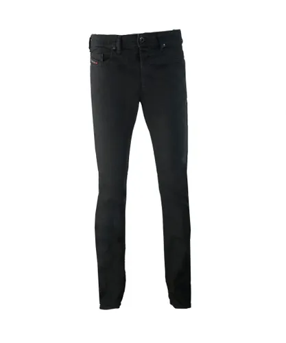 Diesel Mens Buster Regular Slim-Tapered Jeans in Black Cotton