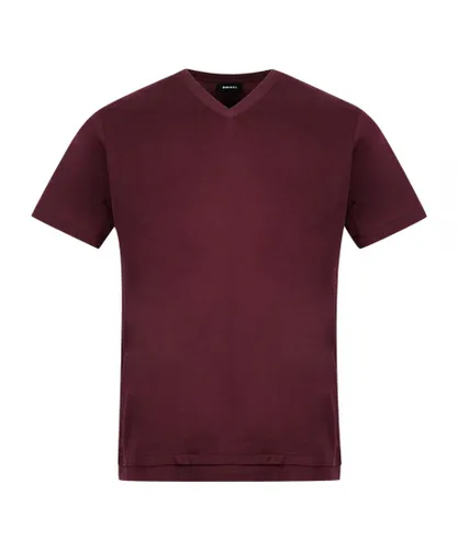 Diesel Mens T-Cherubik-New Burgundy V-Neck T-Shirt - Red Cotton