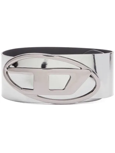 Diesel metallic logo-plaque leather belt - Silver