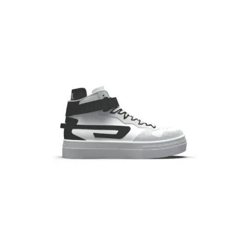 Diesel , Mid-Top Sneakers in White/Black Leather ,White male, Sizes: