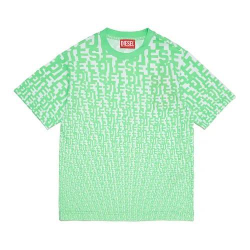 Diesel , Monogram allover T-shirt ,Green unisex, Sizes: