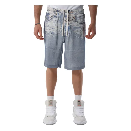 Diesel , Printed Viscose Bermuda Shorts ,Blue male, Sizes: