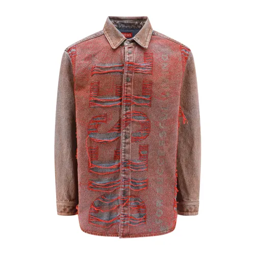 Diesel , Red Oversize Snap Button Shirt ,Red male, Sizes: