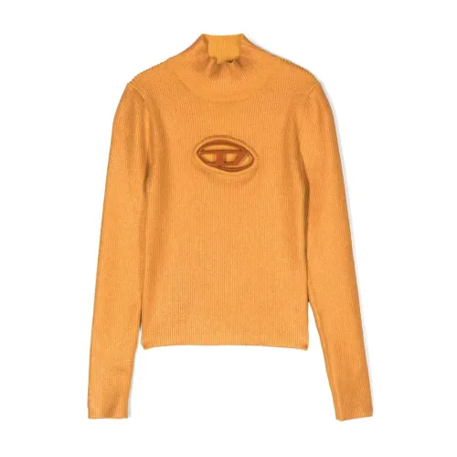 Diesel , Ribbed Knit Higheck Sweater ,Orange female, Sizes: