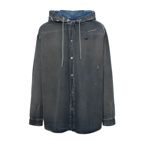 Diesel , Sporty Hooded Denim Jacket with Wide Sleeves ,Gray male, Sizes: