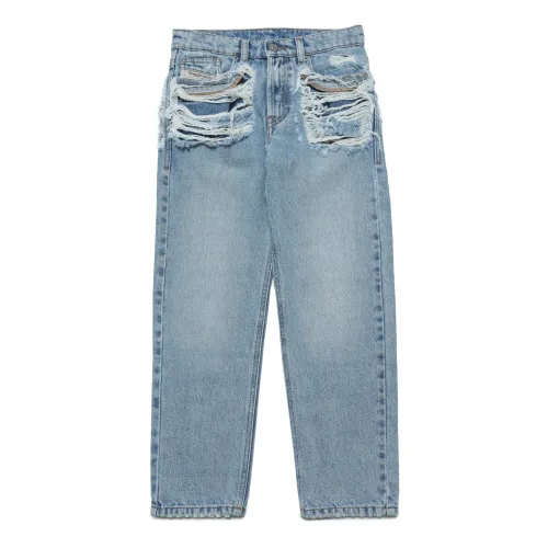 Diesel , Straight jeans with abrasions ,Blue male, Sizes: