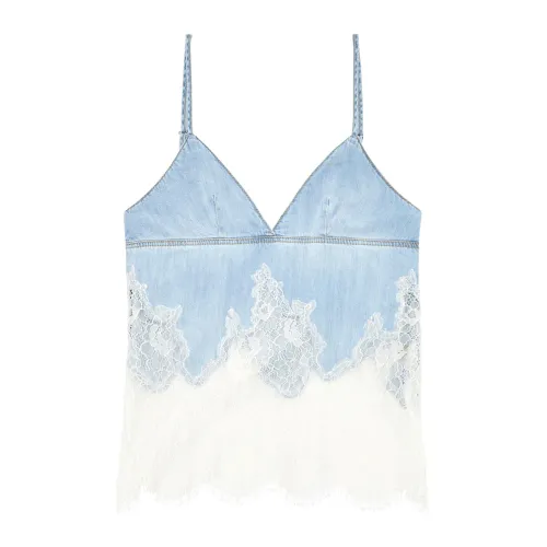 Diesel , Strappy top in denim and lace ,Blue female, Sizes:
