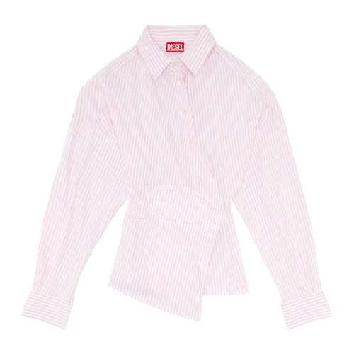 Diesel , Striped wrap shirt with embossed logo ,Pink female, Sizes: