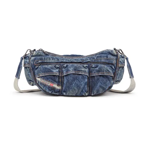 Diesel , Travel 3000 Shoulder Bag X - Multipocket bag in treated denim ,Blue female, Sizes: ONE SIZE