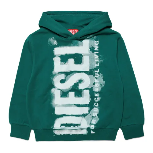 Diesel , Watercolor Logo Hooded Sweatshirt ,Green male, Sizes: