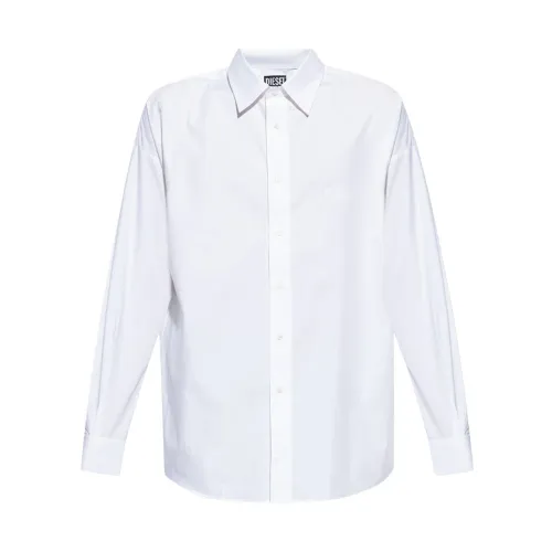Diesel , White Cotton Button-Front Shirt with Logo Embroidery ,White male, Sizes:
