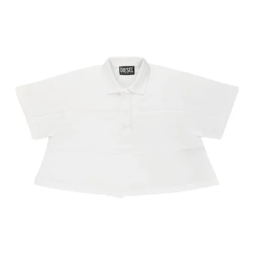 Diesel , White Cropped Polo Shirt for Kids ,White female, Sizes: