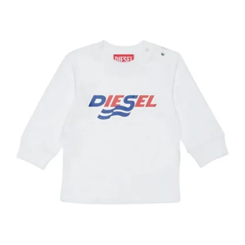 Diesel , White Kids T-shirt with Long Sleeve and Clip Buttons ,White male, Sizes: