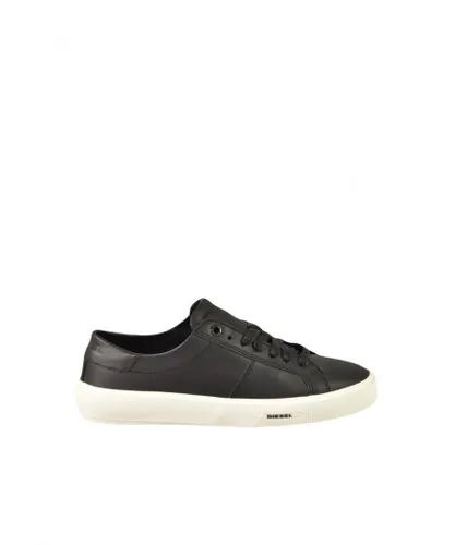 Diesel WoMens Lace-Up Leather Sneakers in Black