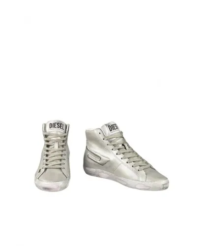 Diesel WoMens Lace-Up Leather Sporty Sneakers in Silver