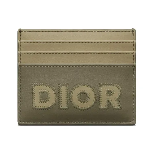 Dior , Green Leather Card Holder with Embroidered Logo ,Green male, Sizes: ONE SIZE