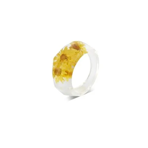 Dirty Ruby Yellow Floral Resin Ring - Silver