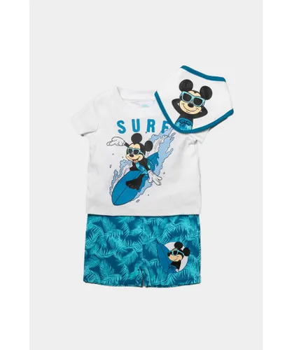 Disney Baby Boy Mickey Mouse Surfing 3-Piece Outfit - Blue Cotton