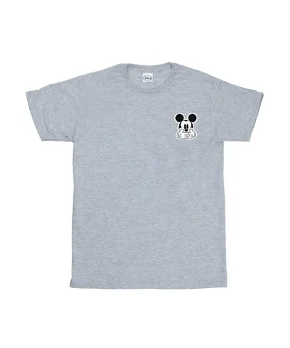 Disney Boys Mickey Mouse Dont Speak Breast Print T-Shirt (Sports Grey) - Light Grey Cotton