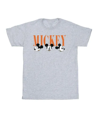 Disney Boys Mickey Mouse Faces T-Shirt (Sports Grey) - Light Grey Cotton