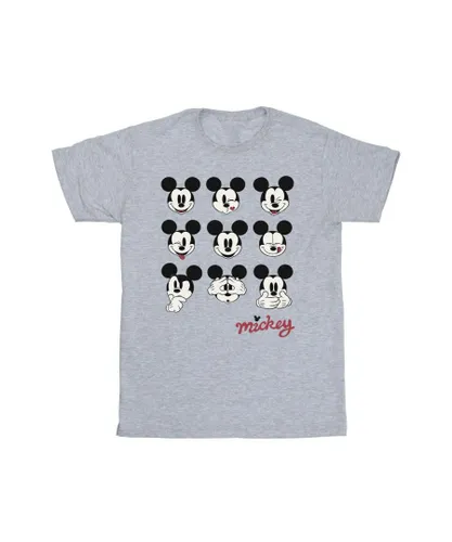 Disney Boys Mickey Mouse Many Faces T-Shirt (Sports Grey) - Light Grey Cotton