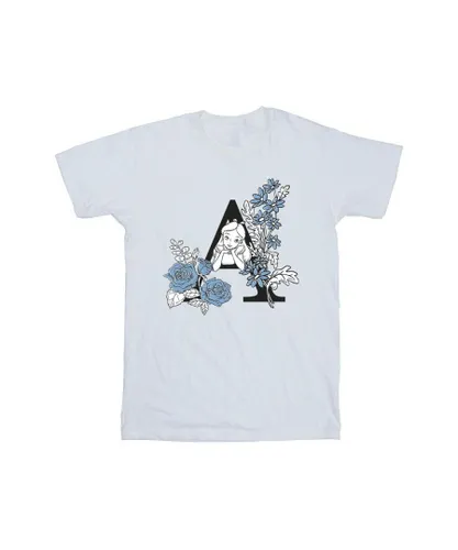 Disney Girls Alice In Wonderland Letter A Cotton T-Shirt (White)