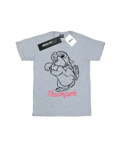 Disney Girls Bambi Thumper Line Drawing Cotton T-Shirt (Sports Grey) - Light Grey
