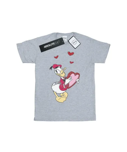 Disney Girls Donald Duck Love Heart Cotton T-Shirt (Sports Grey) - Light Grey