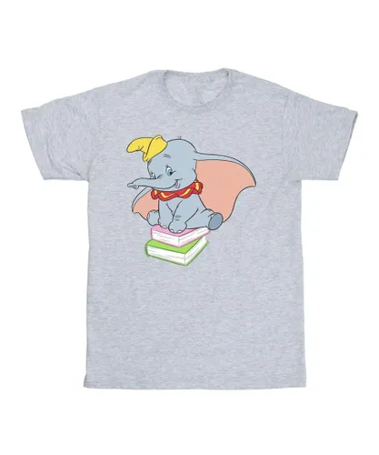 Disney Girls Dumbo Sitting On Books Cotton T-Shirt (Sports Grey) - Light Grey