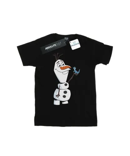 Disney Girls Frozen 2 Olaf And Salamander Cotton T-Shirt (Black)
