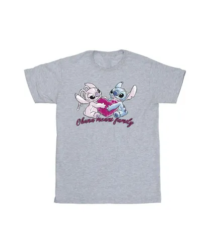 Disney Girls Lilo And Stitch Ohana Heart With Angel Cotton T-Shirt (Sports Grey) - Light Grey
