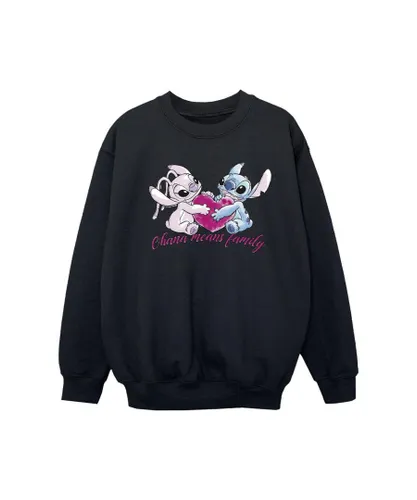 Disney Girls Lilo And Stitch Ohana Heart With Angel Sweatshirt (Black)