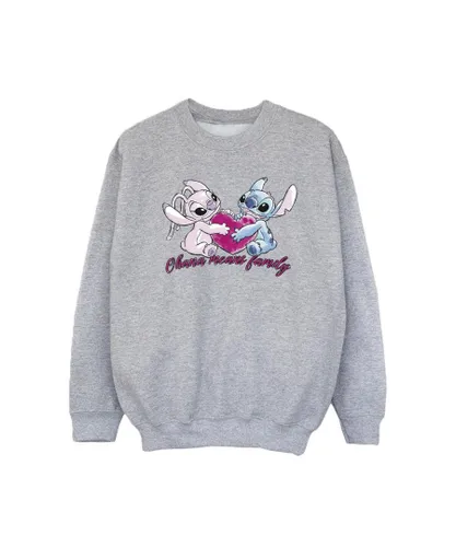 Disney Girls Lilo And Stitch Ohana Heart With Angel Sweatshirt (Sports Grey) - Light Grey