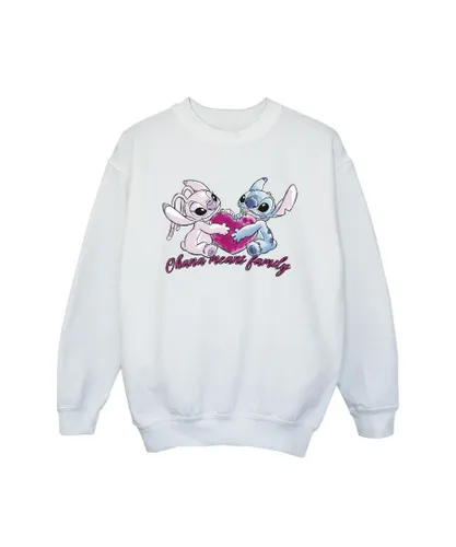 Disney Girls Lilo And Stitch Ohana Heart With Angel Sweatshirt (White)