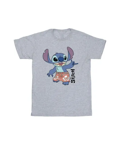 Disney Girls Lilo & Stitch Bermuda Shorts Cotton T-Shirt (Sports Grey) - Light Grey