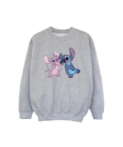 Disney Girls Lilo & Stitch Kisses Sweatshirt (Sports Grey) - Light Grey