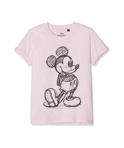 Disney Girls Mickey Mouse Sketch T-Shirt (Light Pink) Cotton