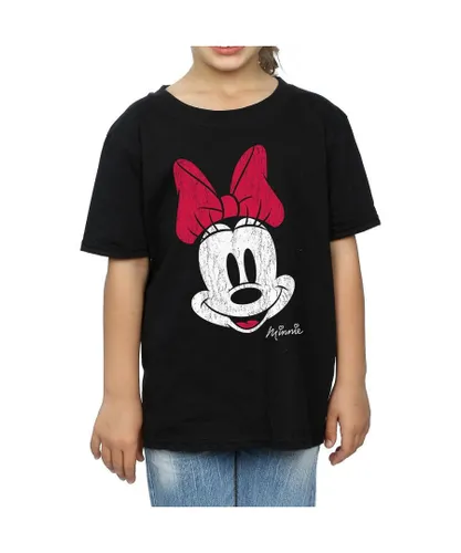 Disney Girls Minnie Mouse Face Cotton T-Shirt (Black)