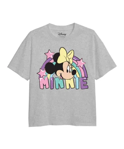 Disney Girls Rainbow Head Minnie Mouse T-Shirt (Sports Grey) - Light Grey