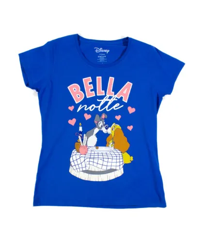 Disney 's Lady and the Tramp Royal Blue 'Bella Notte' WoMens T-Shirt Cotton