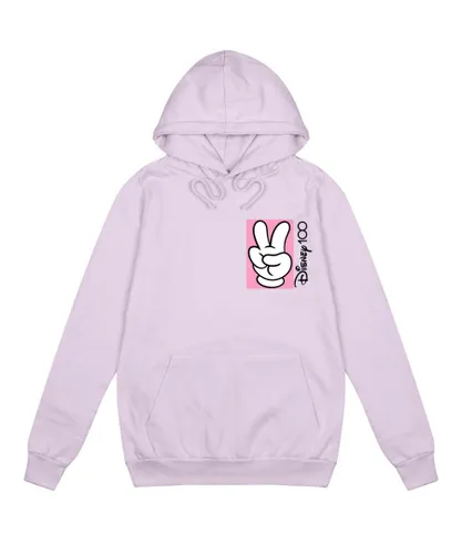 Disney Womens/Ladies 100th Anniversary Edition Mickey Mouse Peace Fingers Hoodie (Lavender) - Purple